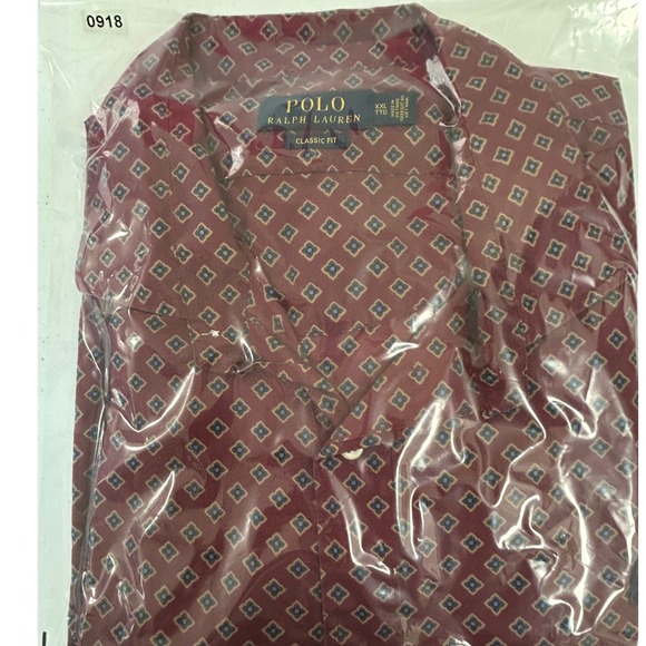 Polo Ralph Lauren Classic Fit Mens XXL Burgundy Diamond Print Long Sleeve Shirt - Picture 7 of 7
